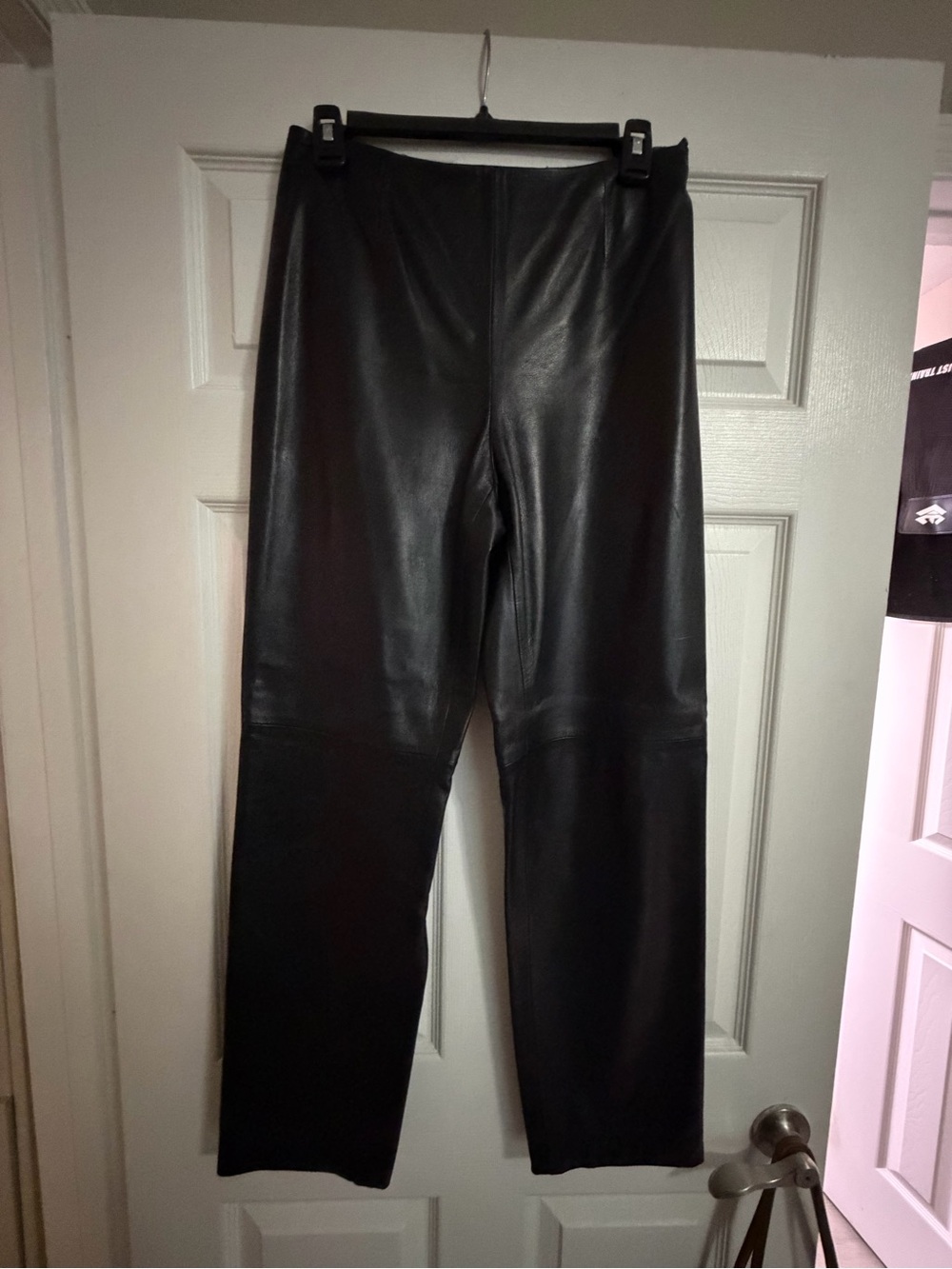 Black  Leather Straight-Leg Pants